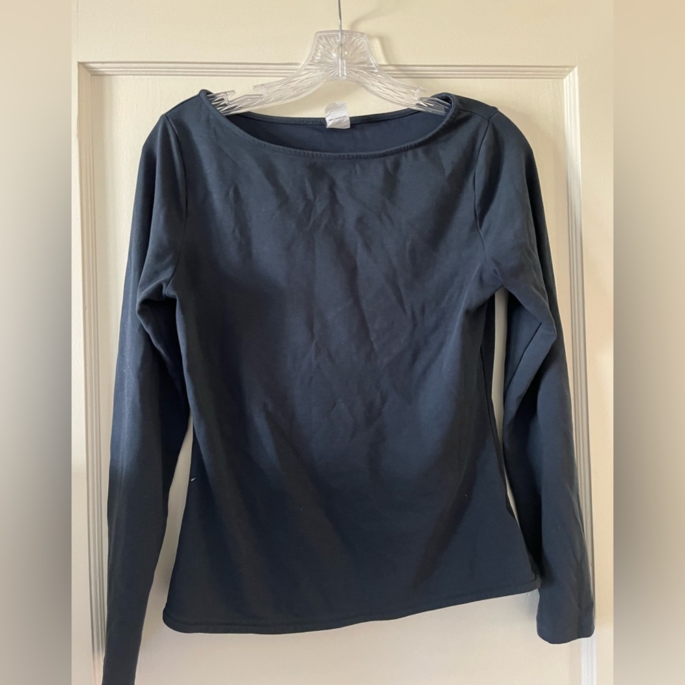 BYLT Navy Boat Neck Long Sleeve Top